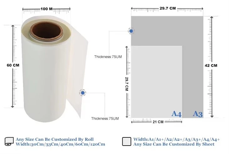 60CM Rolls PET Film Textile Heat Transfer DTF Film
